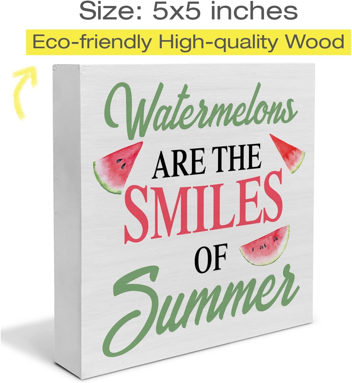 Summer Tabletop Decor Watermelon Summer Wood Box Sign Art Blocks Desk Decor Tabletop Wall Home Kitchen Decoration 5 X 5 Inch