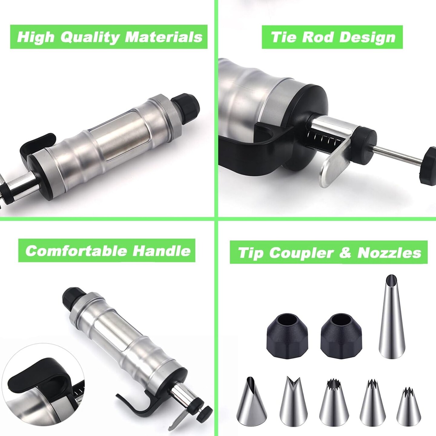 Dessert Decorating Syringe Set, Frosting Piping Kit Stainless Steels Cake Decorating Kit 6 Piping Tips Cupcake Decorating Kit Piping Bags and Tips Set