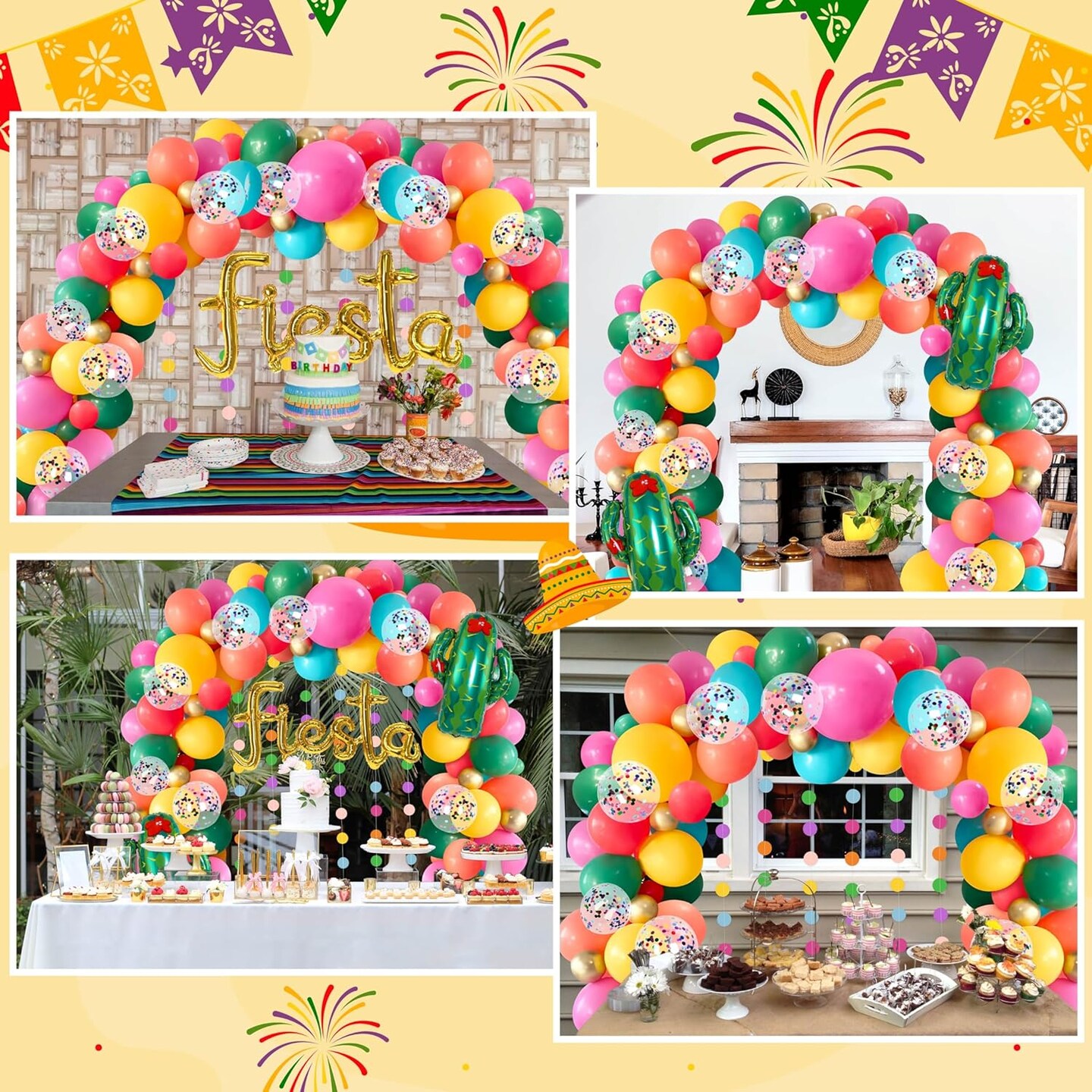 Cinco De Mayo Fiesta Party Decorations - Mexican Themed Balloons Garland Arch Kit + Circle Dot Garland for Birthday Decor Supplies (No Air Pump)