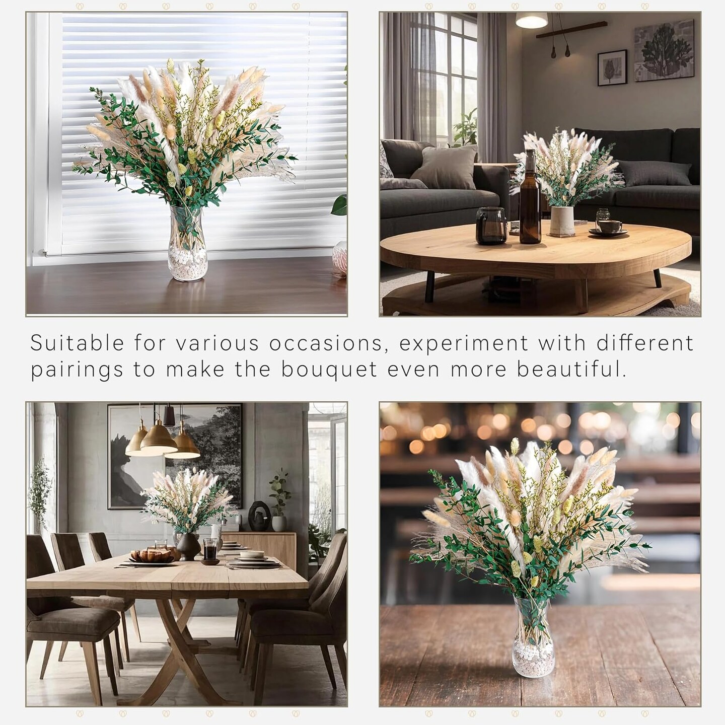 Green Pampas Grass Bouquet &#x2013; Boho Home &#x26; Wedding Floral Arrangements &#x2013; Dried Pampas Grass Decor for Living Room, Fireplace, and Modern Farmhouse