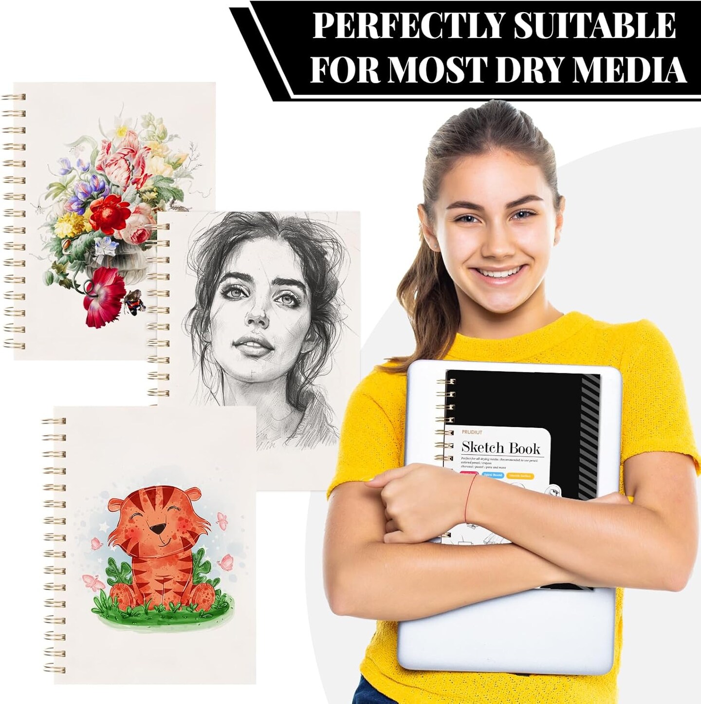 Sketch Book with 12 Color Pencil Set, 100 Sheets Spiral Sketchbook for Drawing (68lb/100gsm), Acid-Free Sketch Pad for Kids Artist, Art Paper Drawing Supplies