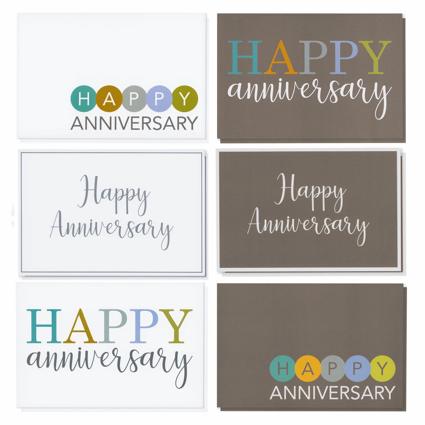 36 Pack Happy Anniversary Cards with Envelopes for Work, Wedding, Employees, 6 Designs (Blank Inside, 4x6 In)