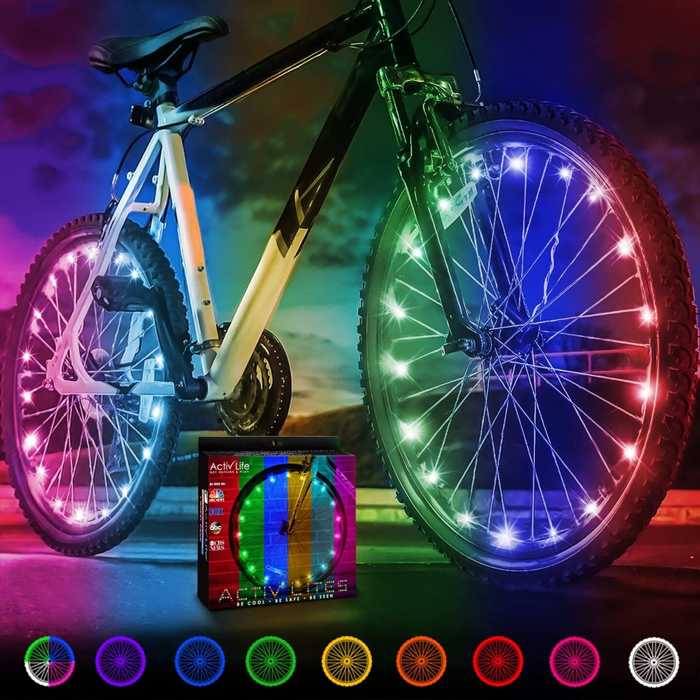 Activ Life Bicycle Spoke Lights (2 Tires, Color-Changing) Fun Accessory for Cool Beach Cruisers, Top Mountain, BMX Trick, Road, Recumbent, Commuting, Tandem, Kids &#x26; Folding Bike Best Wheel Lights