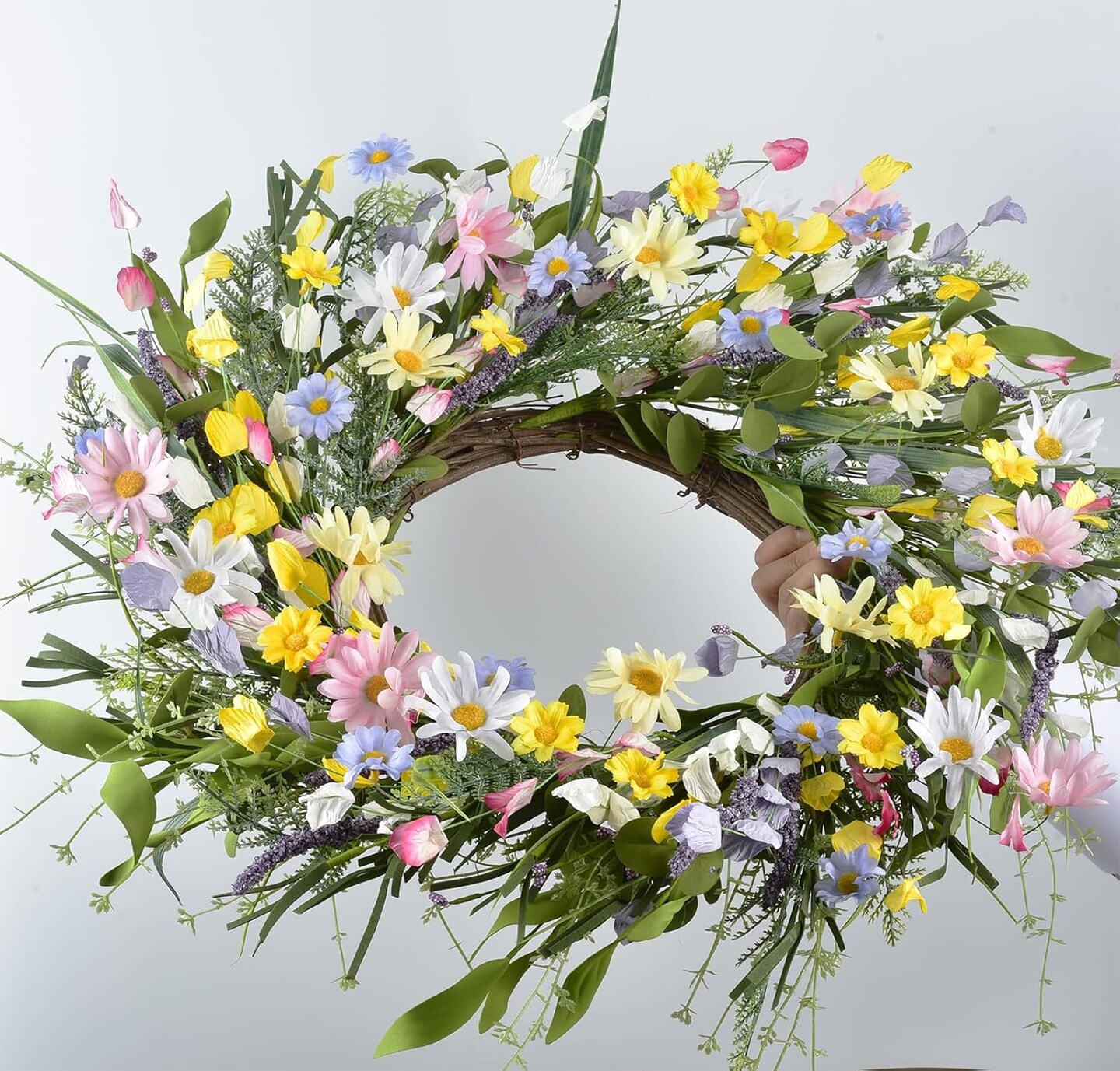 Summer Floral Artificial Daisy Wreath 24Inch Front Door Wreath with Colorful Daisy Summer Wreaths