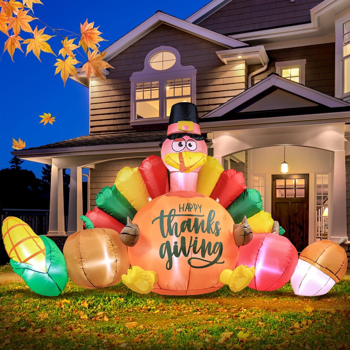 8FT Thanksgiving Inflatables Decorations, Turkey and Vegetables Blow Up with LED Lights for Autumns Fall Happy Thanksgiving Festival Outside Indoor Outdoor Lawn Holiday D&#xE9;cor Harvest.