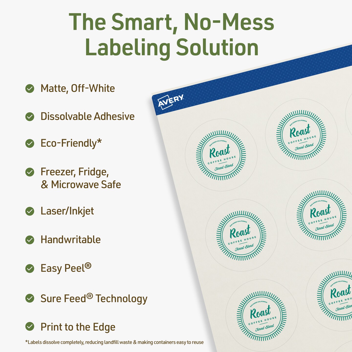 Avery Dissolvable Labels, 1.75&#x22; Diameter Round