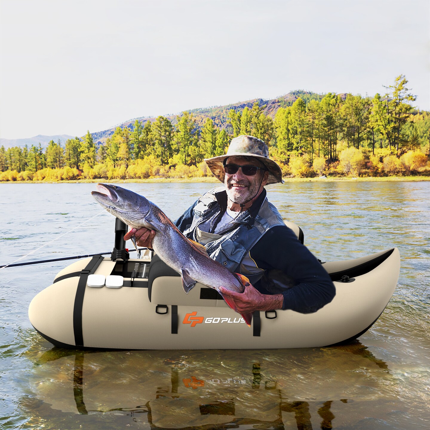 Inflatable Fishing Float with Adjustable Straps &#x26; Storage Pockets