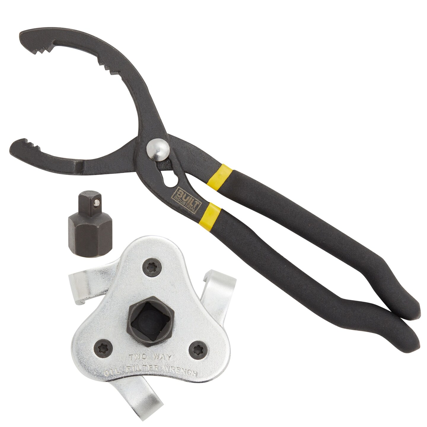 Adjustable 3 Jaw Oil Filter Wrench with Adapter and Plier Tool Set for Auto Care