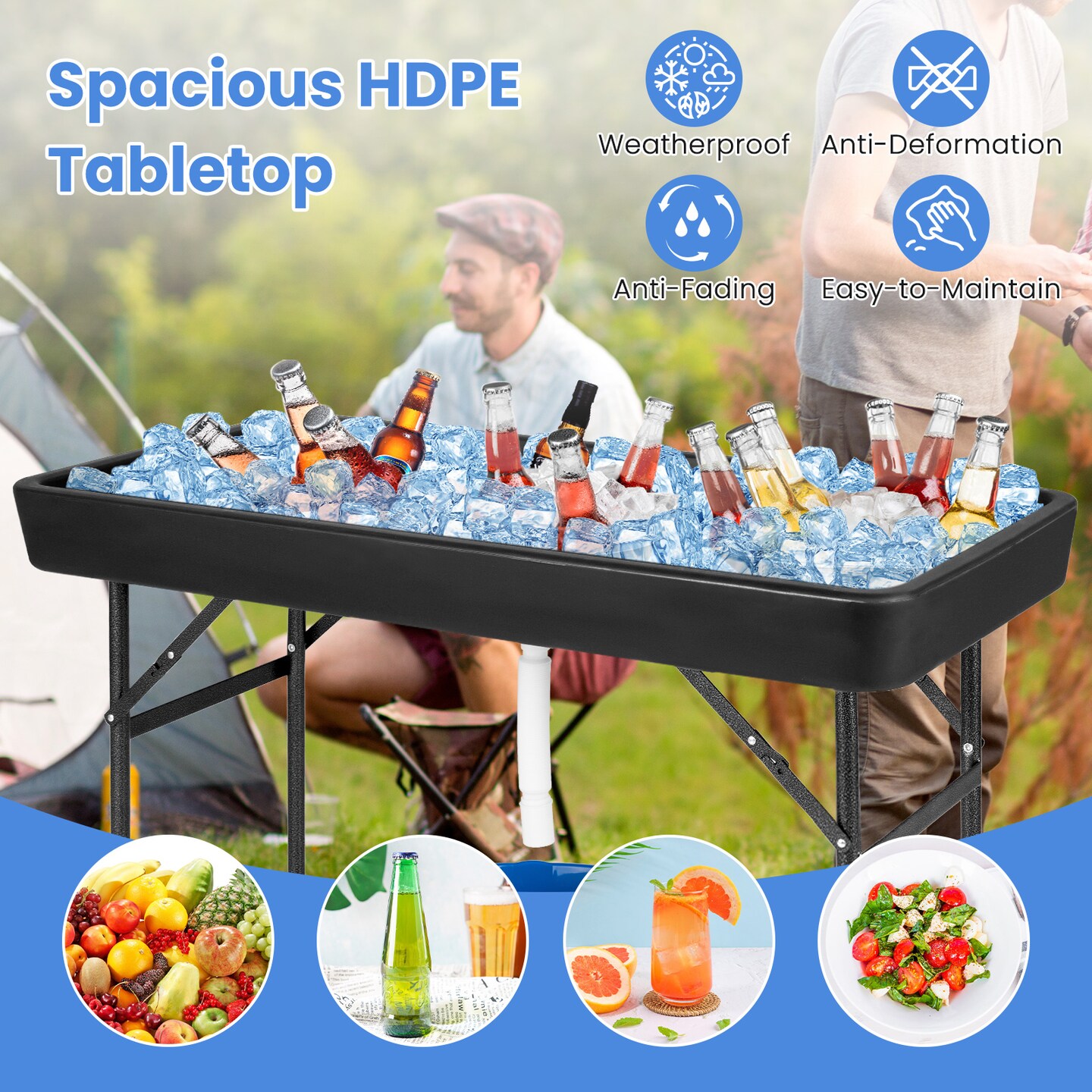 4 Feet Plastic Party Folding Ice Table with Matching Skirt Suitable for Indoor and Outdoor Use