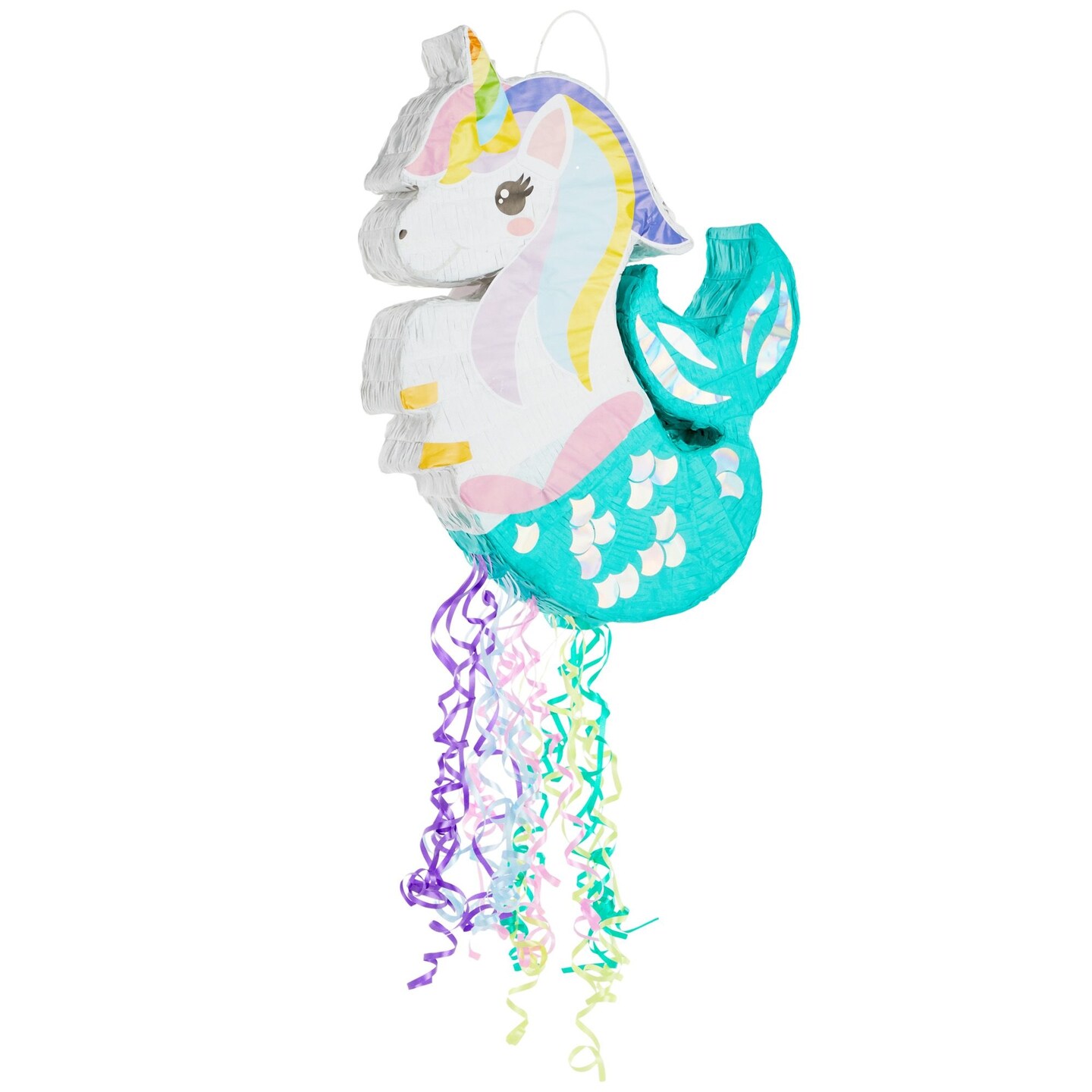 Unicorn Mermaid Pinata - Pull String Pinata for Girls Under the Sea Party Decorations, Rainbow Birthday (Small, 16.5x13x3 In), For Ages 3+