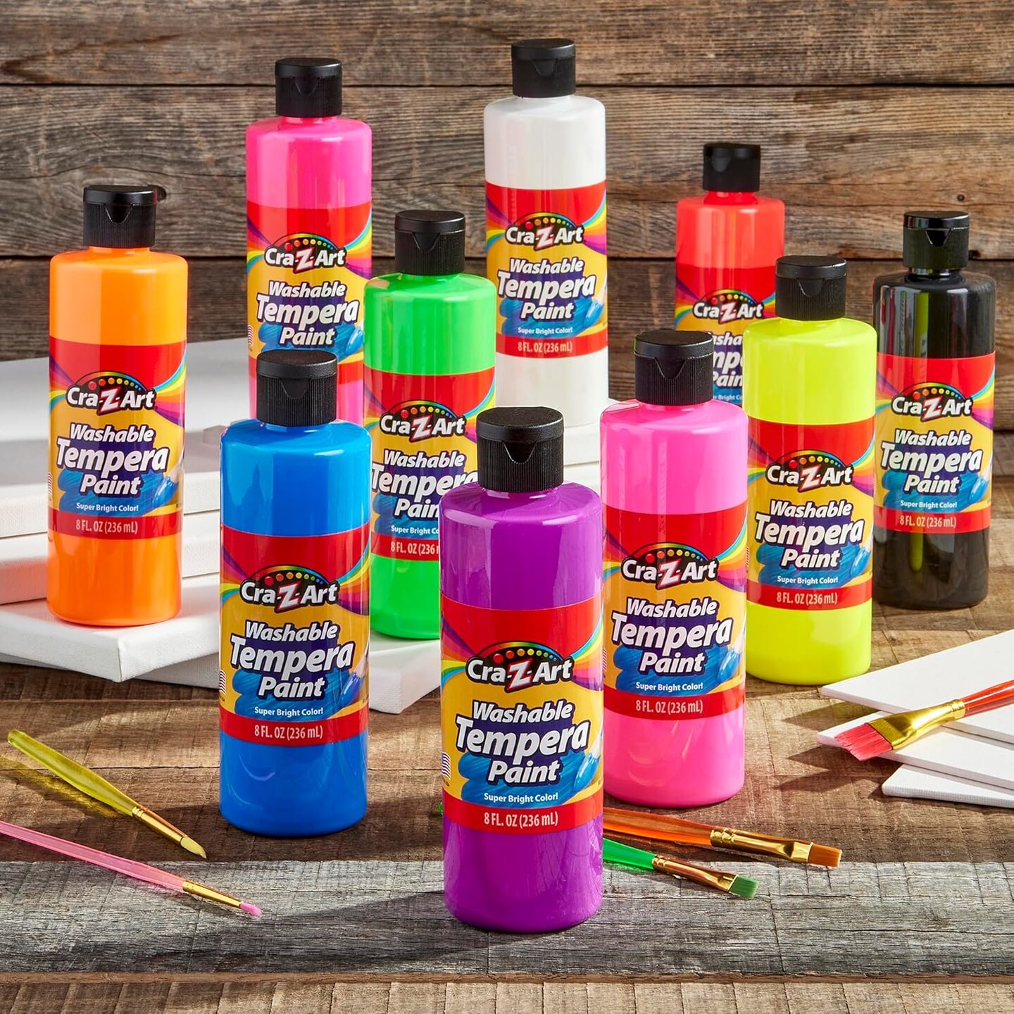 Neon Washable Tempera Paint For Kids Bulk Pack 10ct, Assorted Fluorescent Colors Tempera Paint Set 8oz each bottle