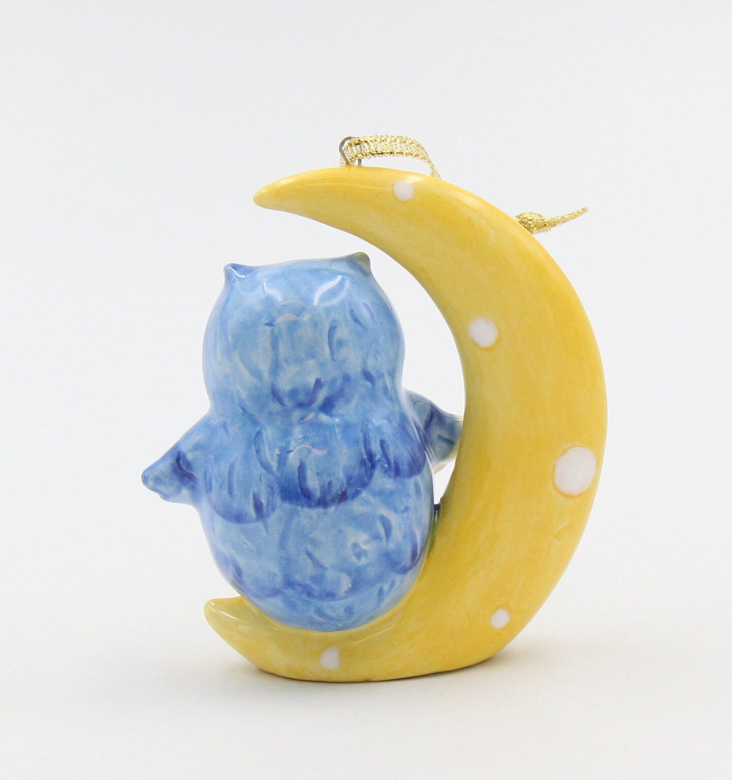 Ceramic Owl On The Moon Ornament, Home D&#xE9;cor, Gift for Her, Gift for Mom, Christmas Tree D&#xE9;cor, Birdwatcher Gift