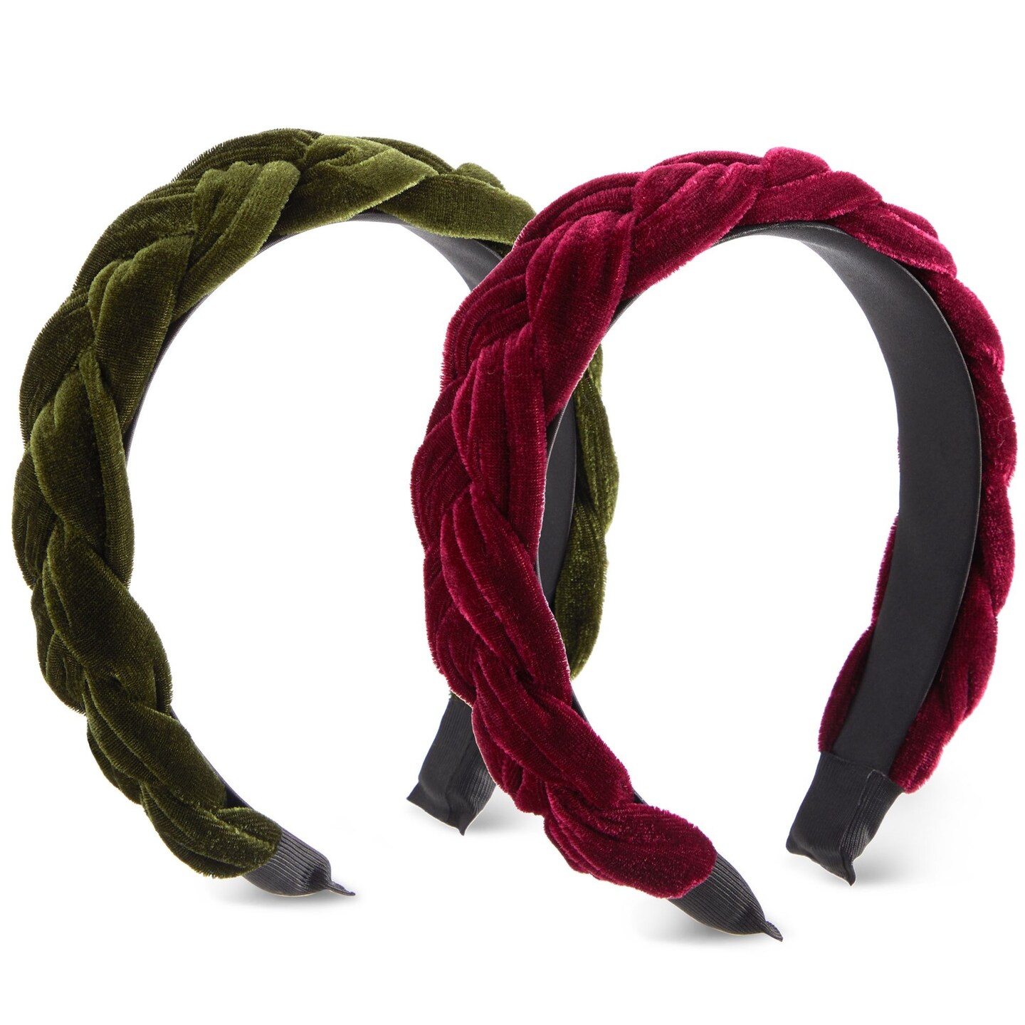4 Pack Velvet Braided Headbands for Women, Wide, Non-Slip Padded Hair Accessories (4 Colors)