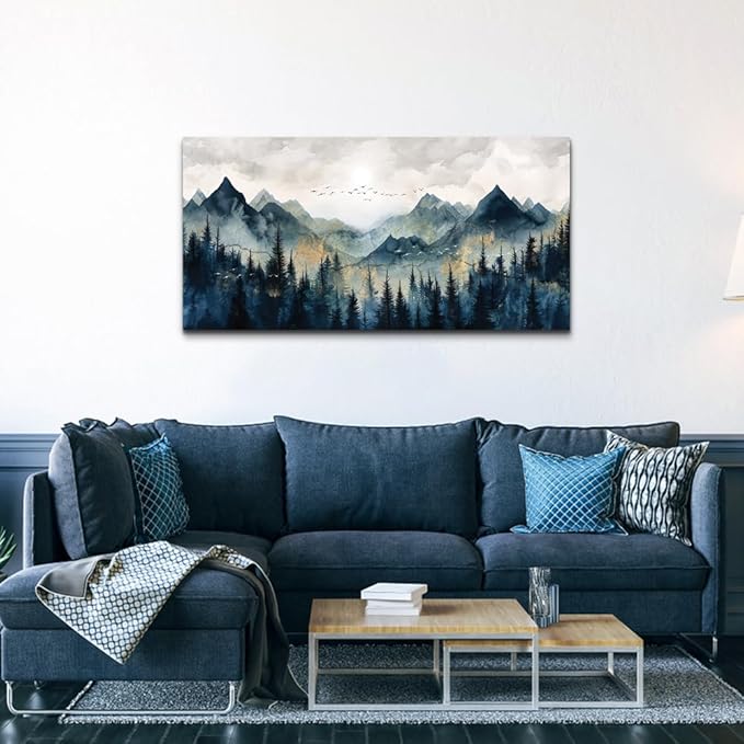 Canvas Wall Art For Bedroom Wall Decorations For Living Room Modern Office Wall Decor Abstract Watercolour Painting Mountain Landscape Wall Pictures Printed Artwork Home Decor 20"X40"