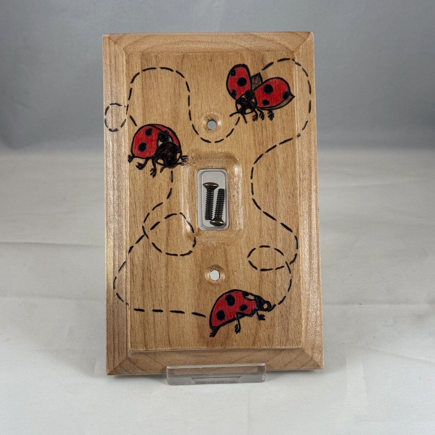 Ladybugs Flying Light Switch Plate Cover, Wood Burning Art