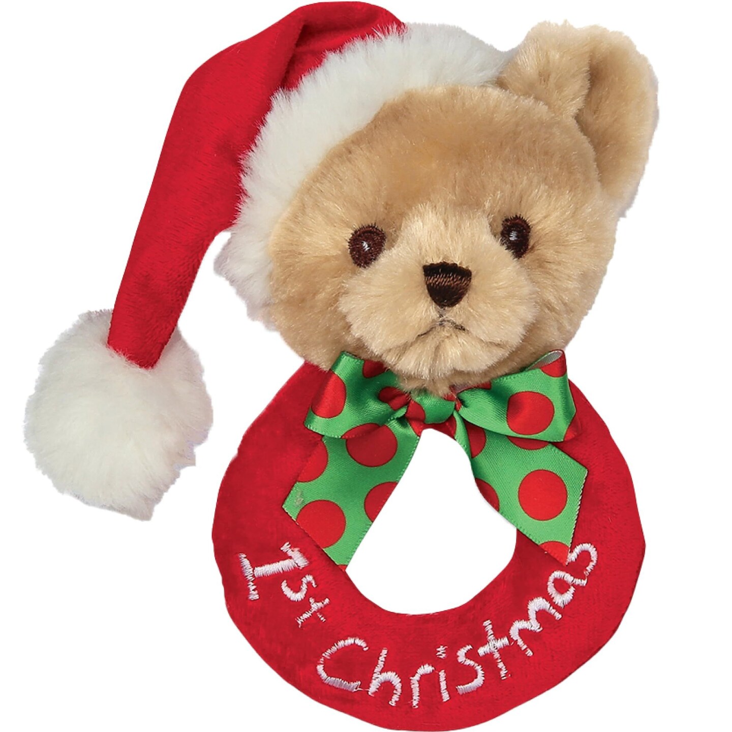 Bearington Baby 1st Christmas, 5.5 Inch Teddy Bear Plush Stuffed Animal, Soft Baby Rattles and Plush Rings, For Ages 0-14