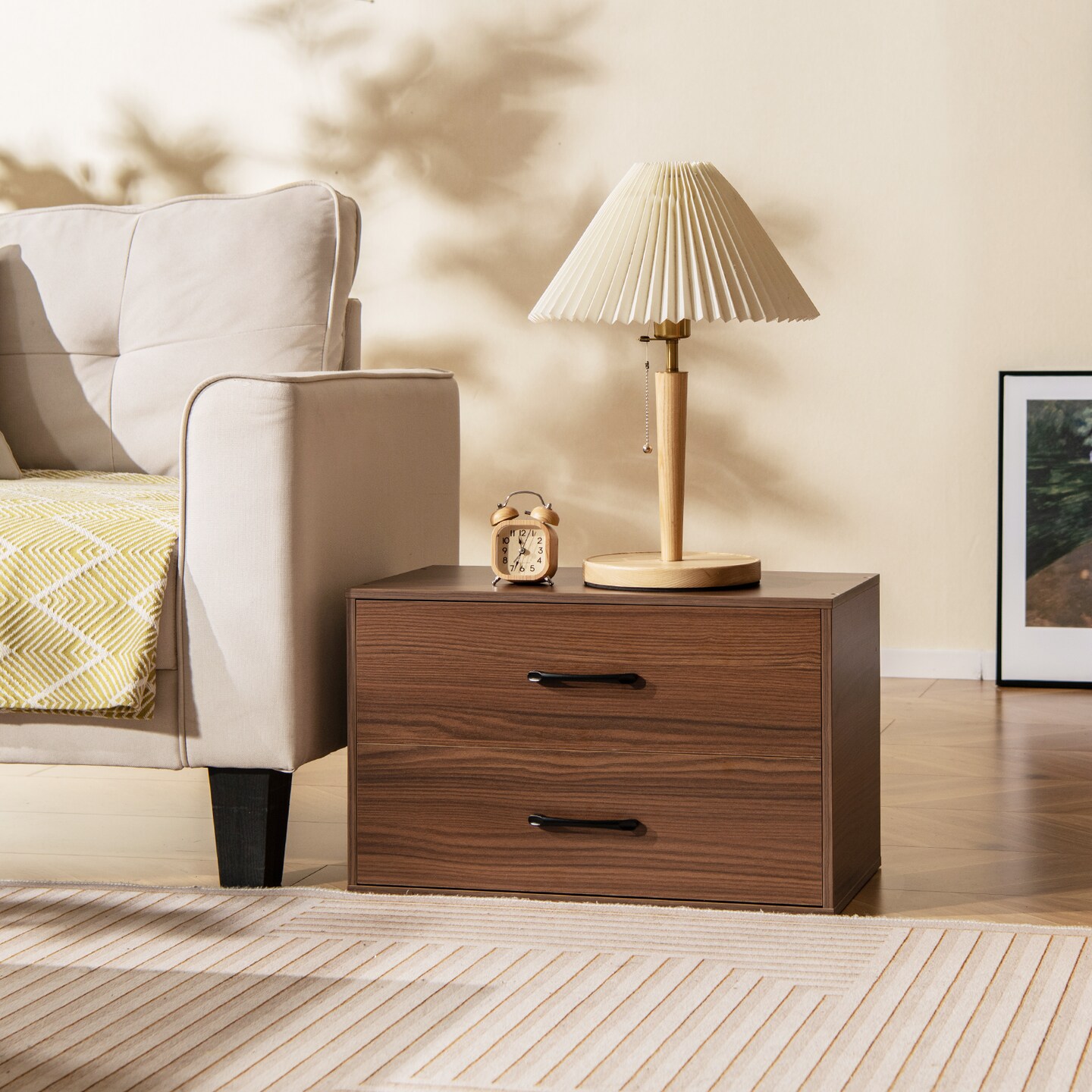 Stackable Horizontal Storage Cabinet Dresser Chest 2-Drawer and Handles ideal for Study or Closet, Bedroom