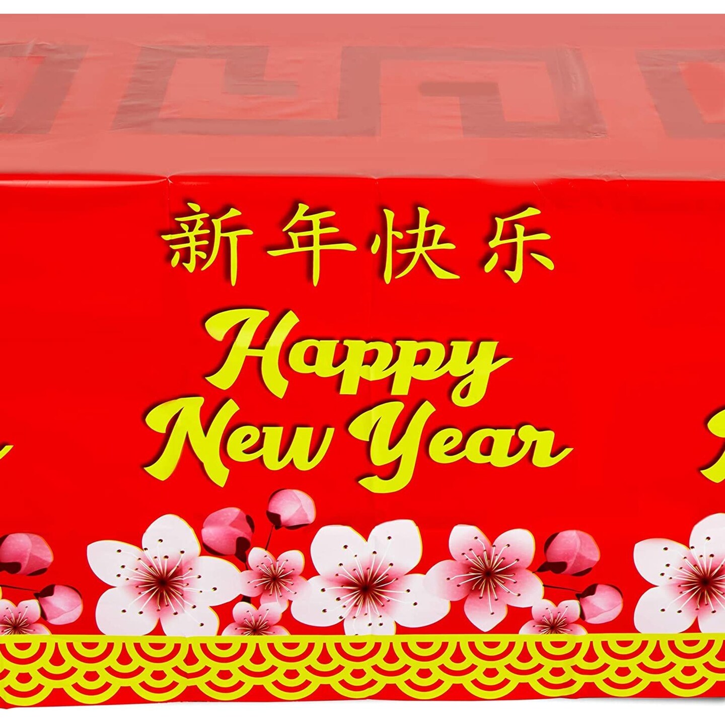 Chinese New Year Plastic Tablecloth with Cherry Blossoms (54x108 in, 3 Pack)