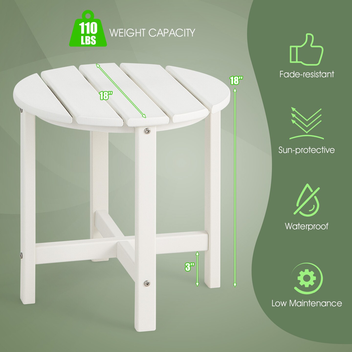18 Inch Set of 2 Round Outdoor Adirondack Side Tables with Slatted Design and X-Shaped Structure