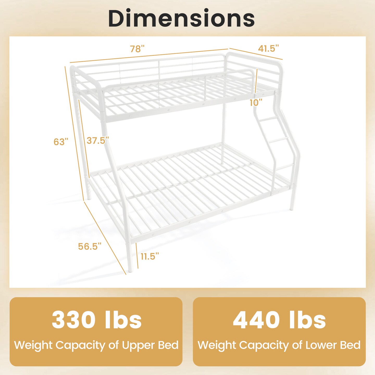 Twin Over Full Metal Bunk Bed with Guardrails, Ladder, Storage Space and Sturdy Construction