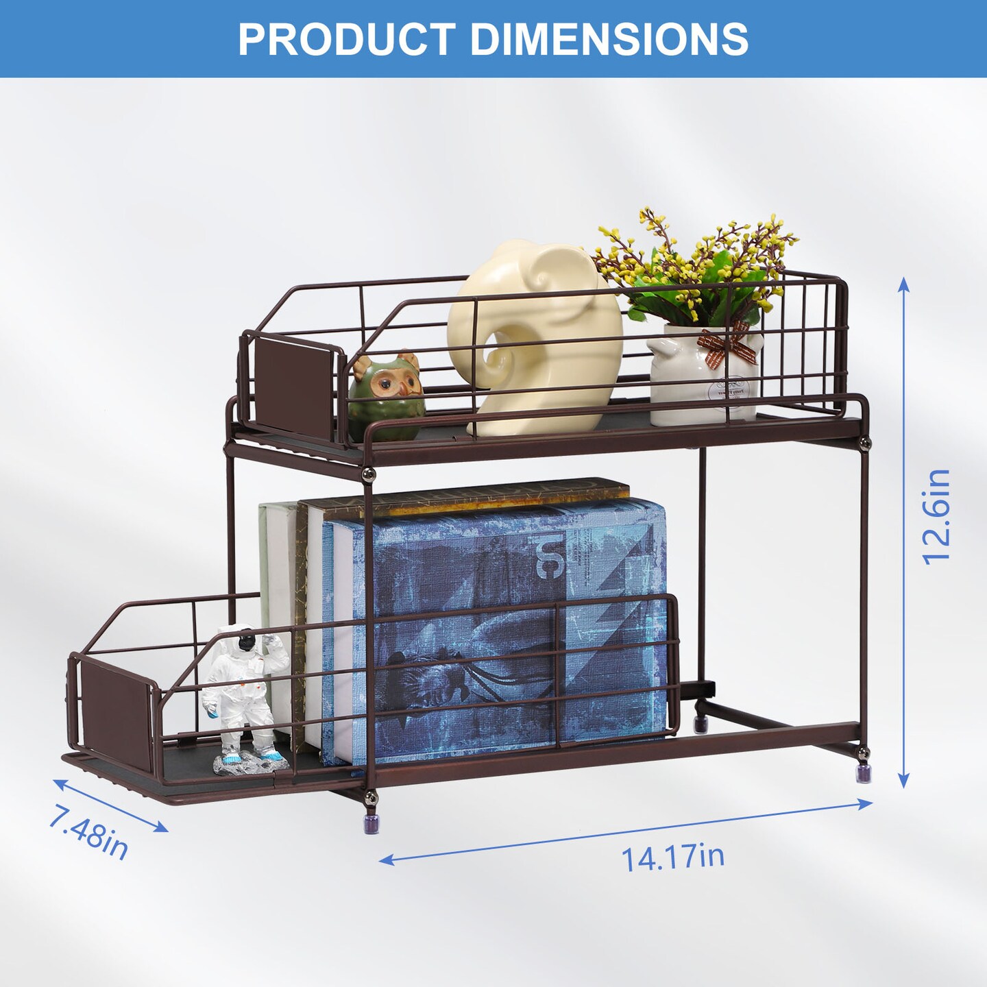 Set of 2 Heavy-Duty Under Sink Organizers with Sliding Drawers &#x2013; Rust-Resistant Metal Frame, 50LB Capacity, Adjustable Storage Baskets for Kitchen/Bathroom (14.17&#x22;L x 7.48&#x22;W)