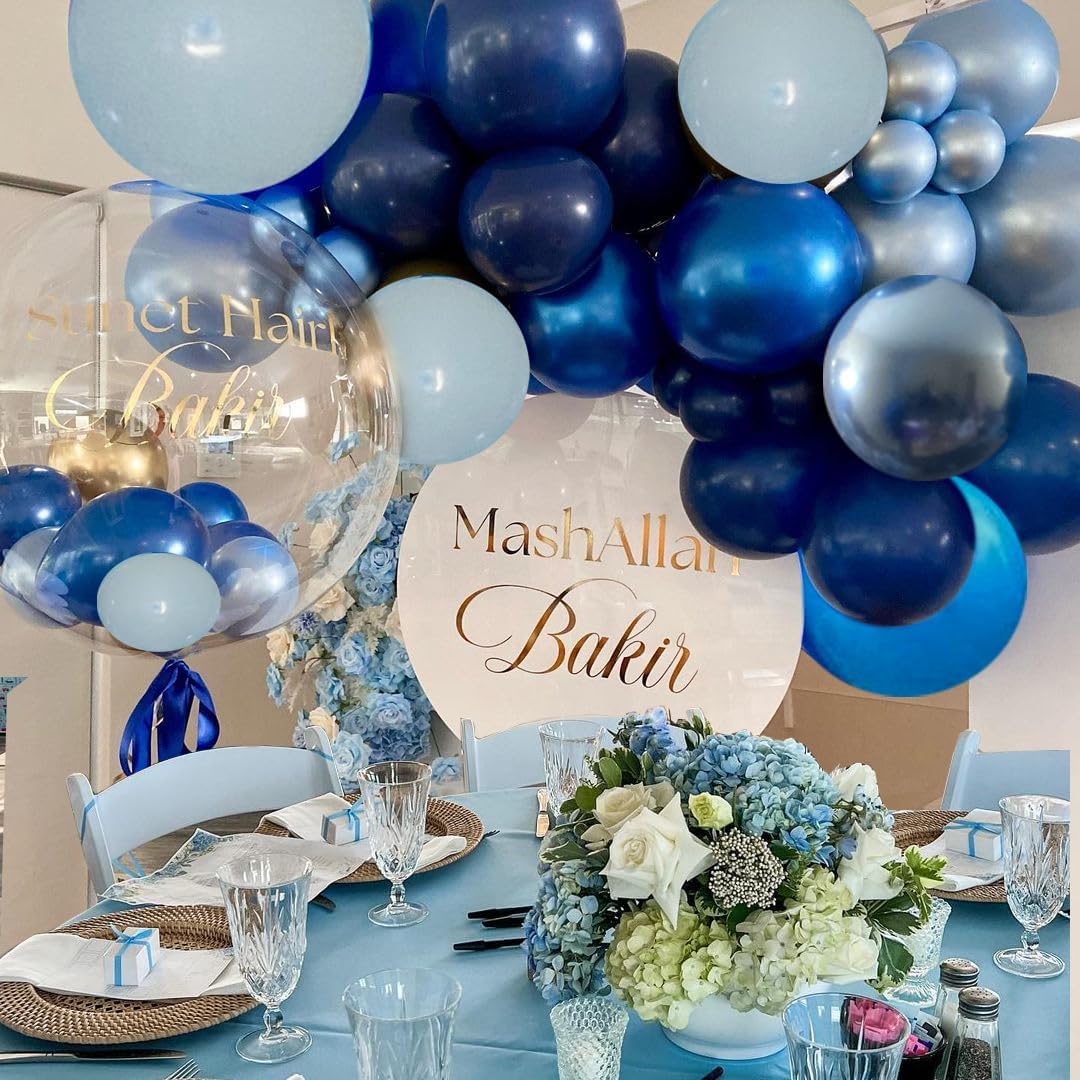 60Pcs 12Inch Chrome Blue Balloons Kit Macaron Baby Pearl Navy Blue Latex Balloons