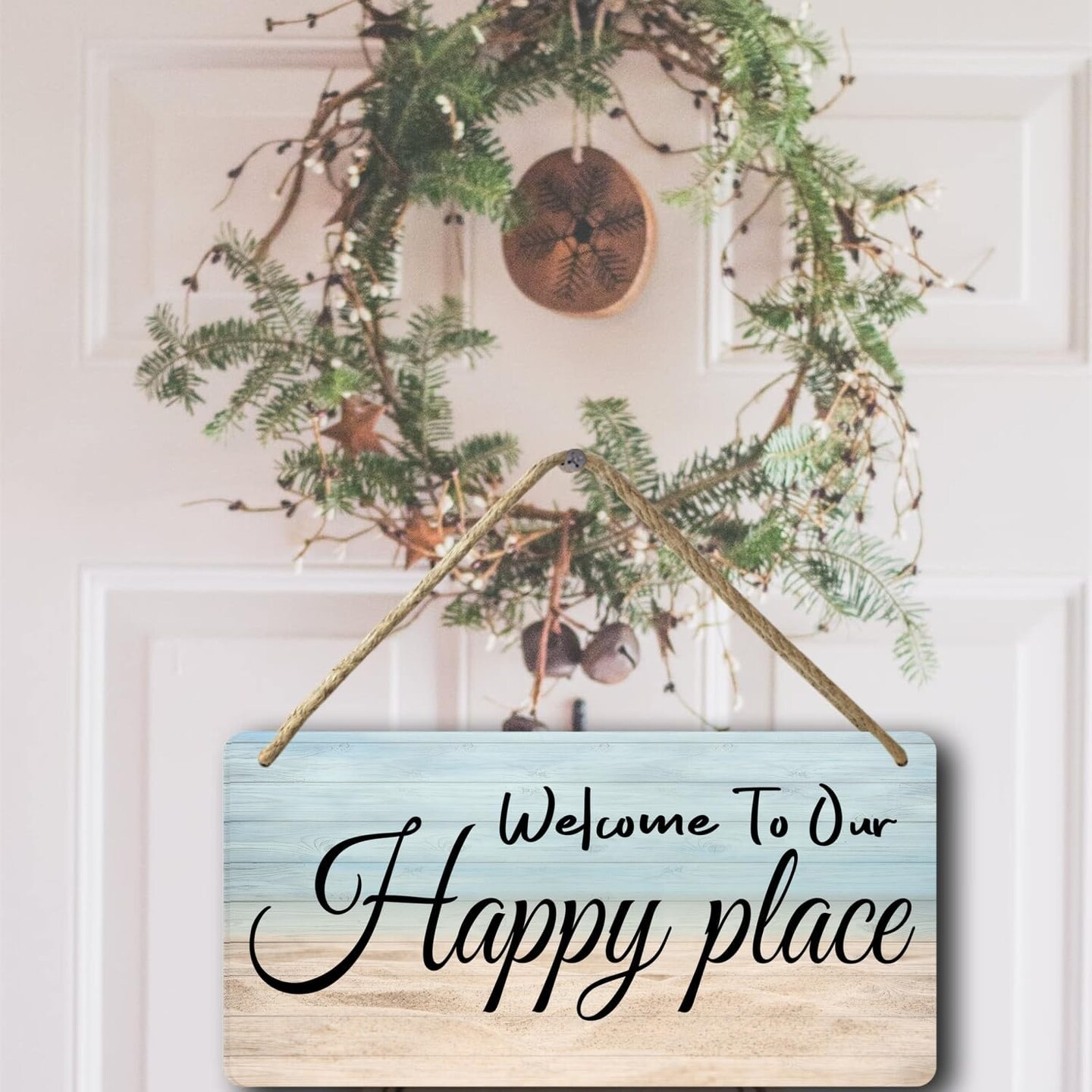 Welcome To Our Happy Place Sign House Door Wall Decor Welcome Signs For Front Door Home Sweet Home Door Wood Welcome Personalized Wooden Hanging The Patio Wall Decor Summer Porch Tin Sign Beach Wall Decor For Bedroom Happy Hour Decor 6x12 Inch