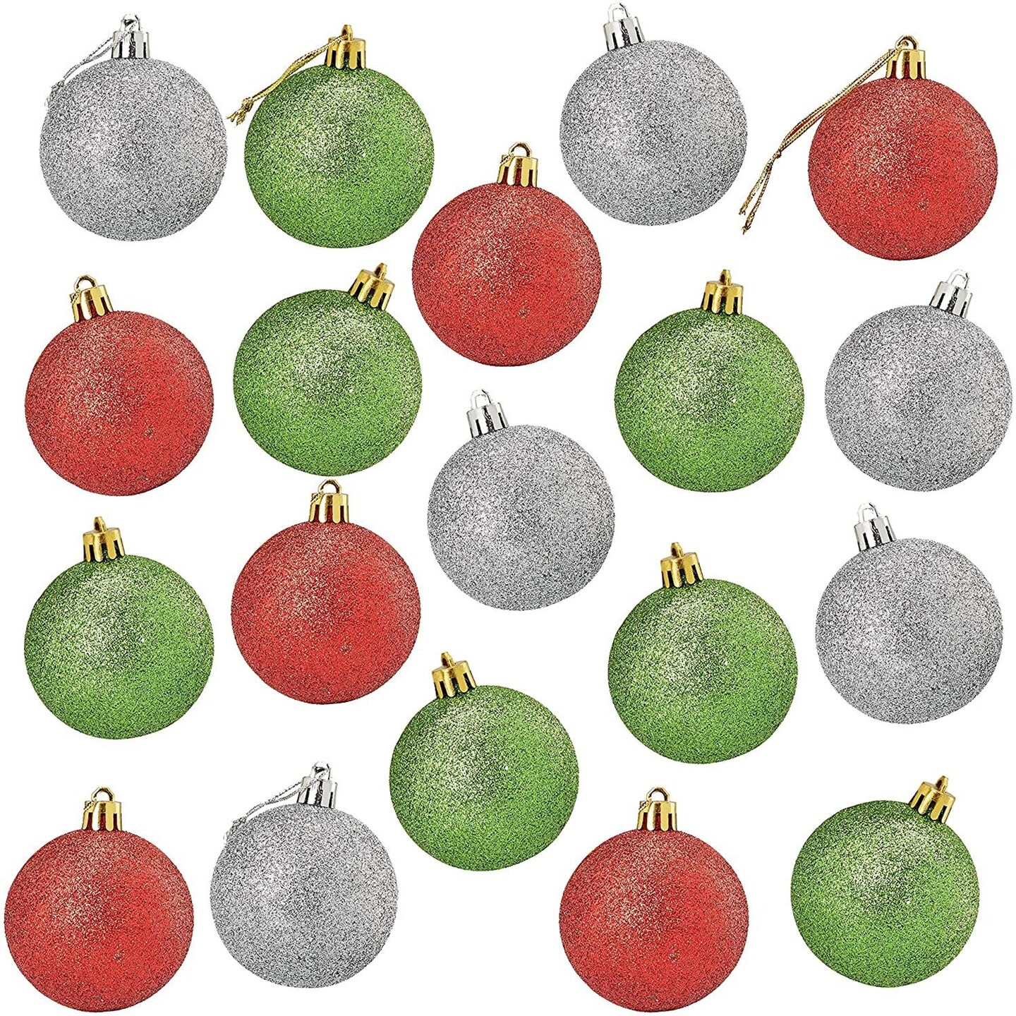 Juvale 48 Pack Mini Christmas Tree Ornaments, 1.5 In, Glitter Red, Green, Silver, Shatterproof Assorted Mini Christmas Balls, Holiday Decoration