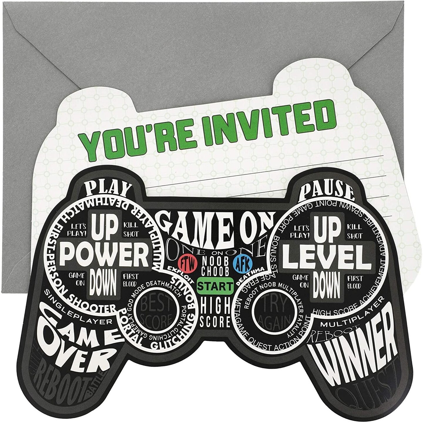24 Pack Video Game Party Invitations with Grey Envelopes for Boy's Birthday Party, Fill-In Design (5 x 7 In)