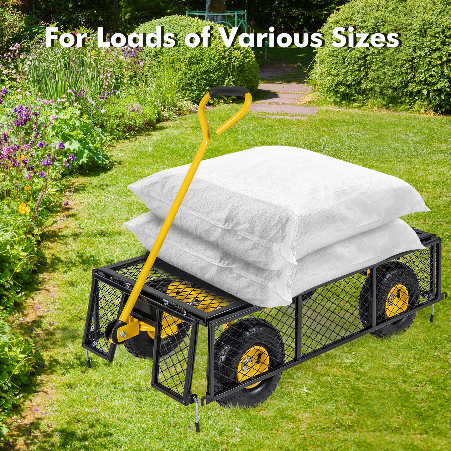 Steel Garden Wagon with Adjustable Handle, High Load Capacity and 3-in-1 Design