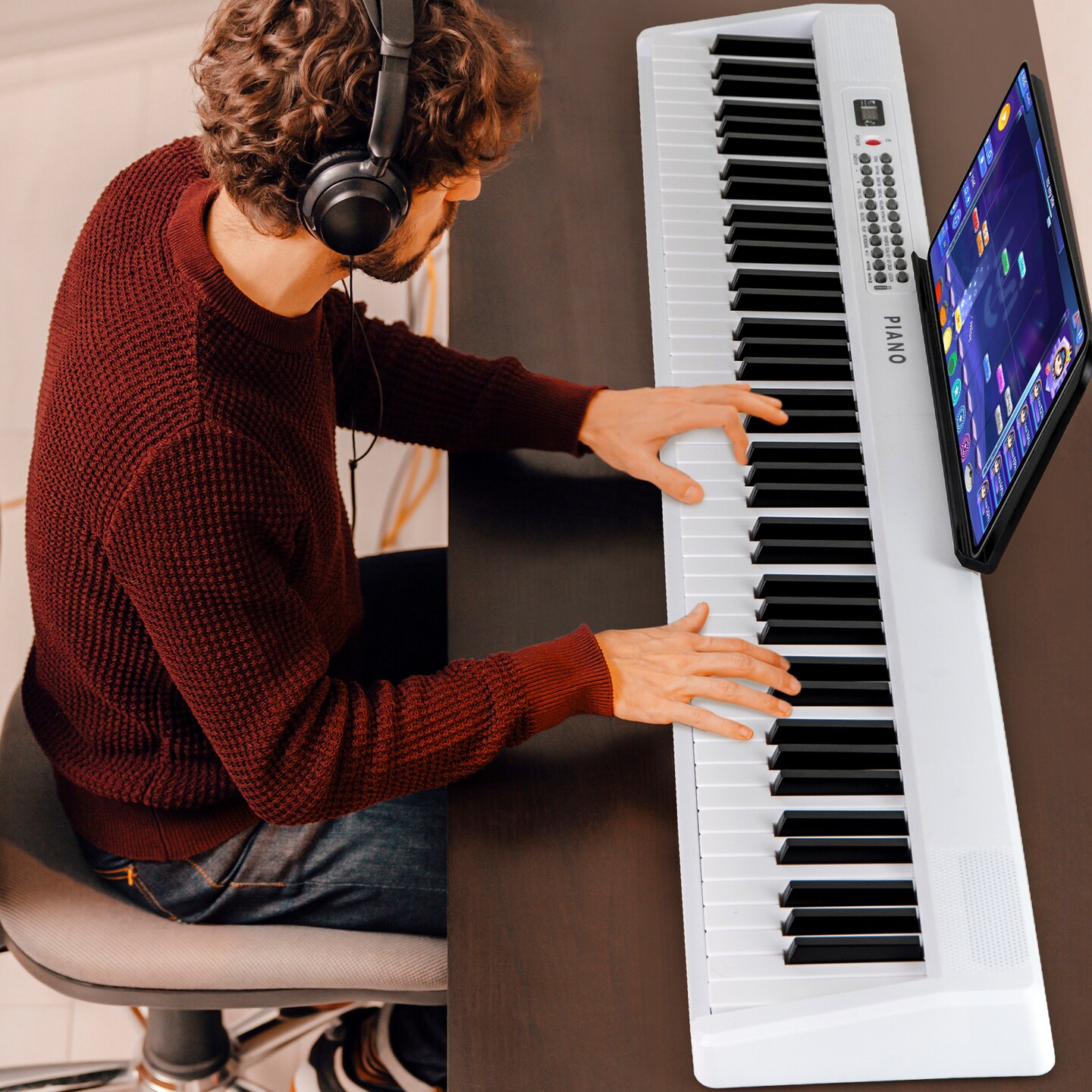 88 Key Foldable Electronic Keyboard Piano with Wireless MIDI Suitable for Kids, Teenagers and Adult