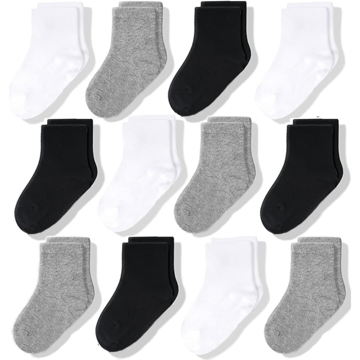 CozyWay Toddler Socks Crew Comfy Cotton Socks For Girls and Boys Soft &#x26; Breathable - 3T-5T Unisex Black, Gray, White - 12 Pack