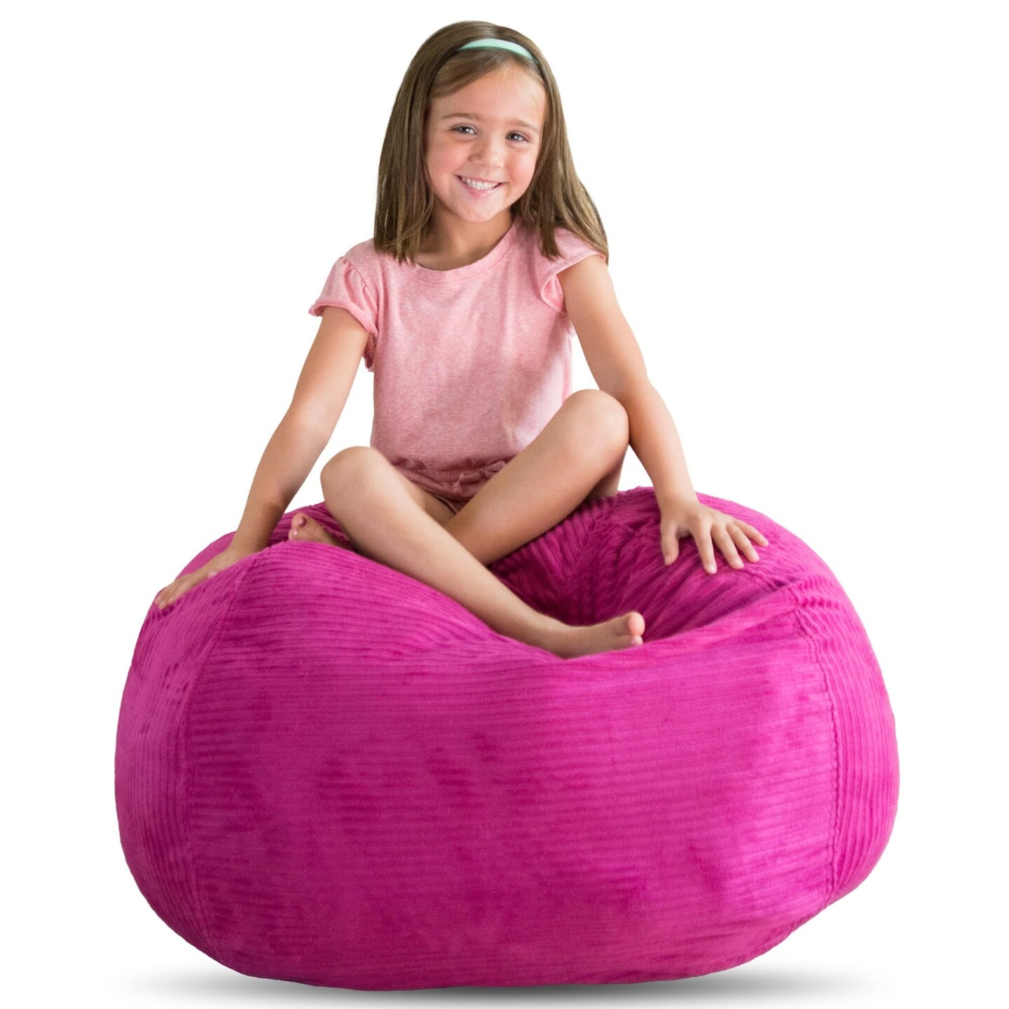Creative QT Stuff &#x2019;n Sit Large 33&#x2019;&#x2019; Bean Bag Storage Cover for Stuffed Animals &#x26; Toys, Giant Beanbag Chair for Plush, Toddler &#x26; Kids Rooms Bedroom Organizer for Christmas, Hot Pink Corduroy