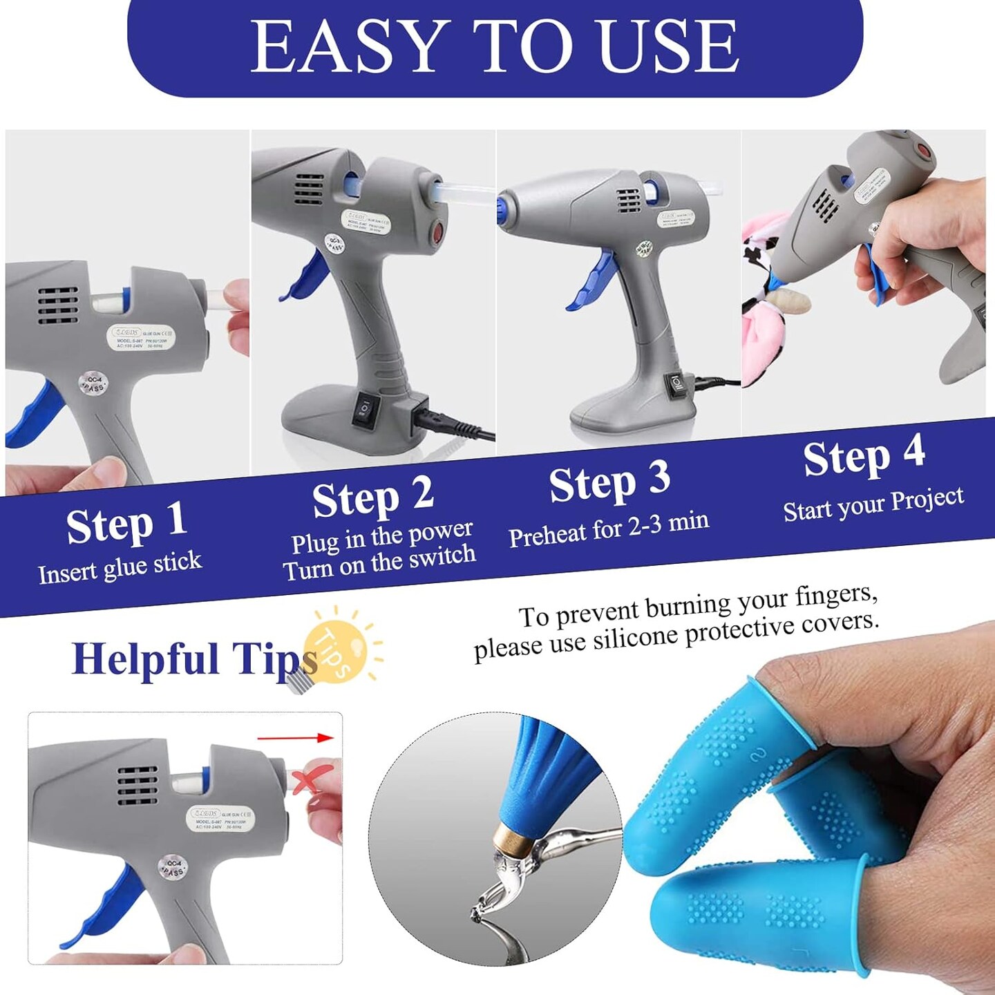 Hot Glue Gun, Full-Size Glue Gun 80 &#x26; 120W, Stand-Up Large Glue Guns Anti-Dripping Dual High Temp Hot Melt Glue Gun With 12 Glue Sticks for Craft Art Creative Office Decor DIY Quick Repairs