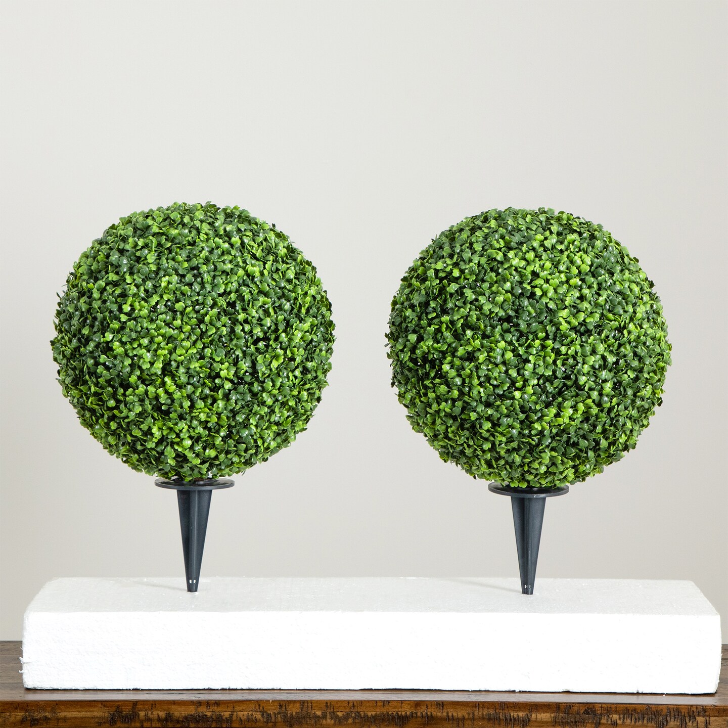 Nearly Natural Boxwood Ball Topiary Artificial Outdoor Plants - 14" - Set of 2