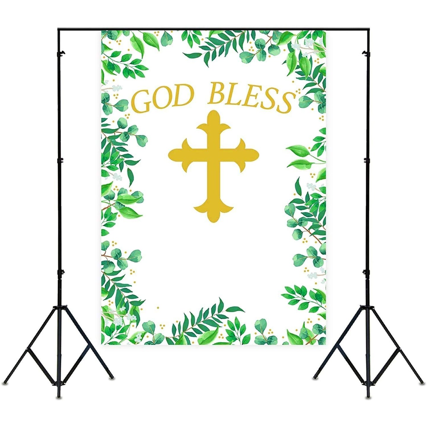 Baptism Photo Booth Backdrop for First Communion Decorations, God Bless (5 x 7 Feet)
