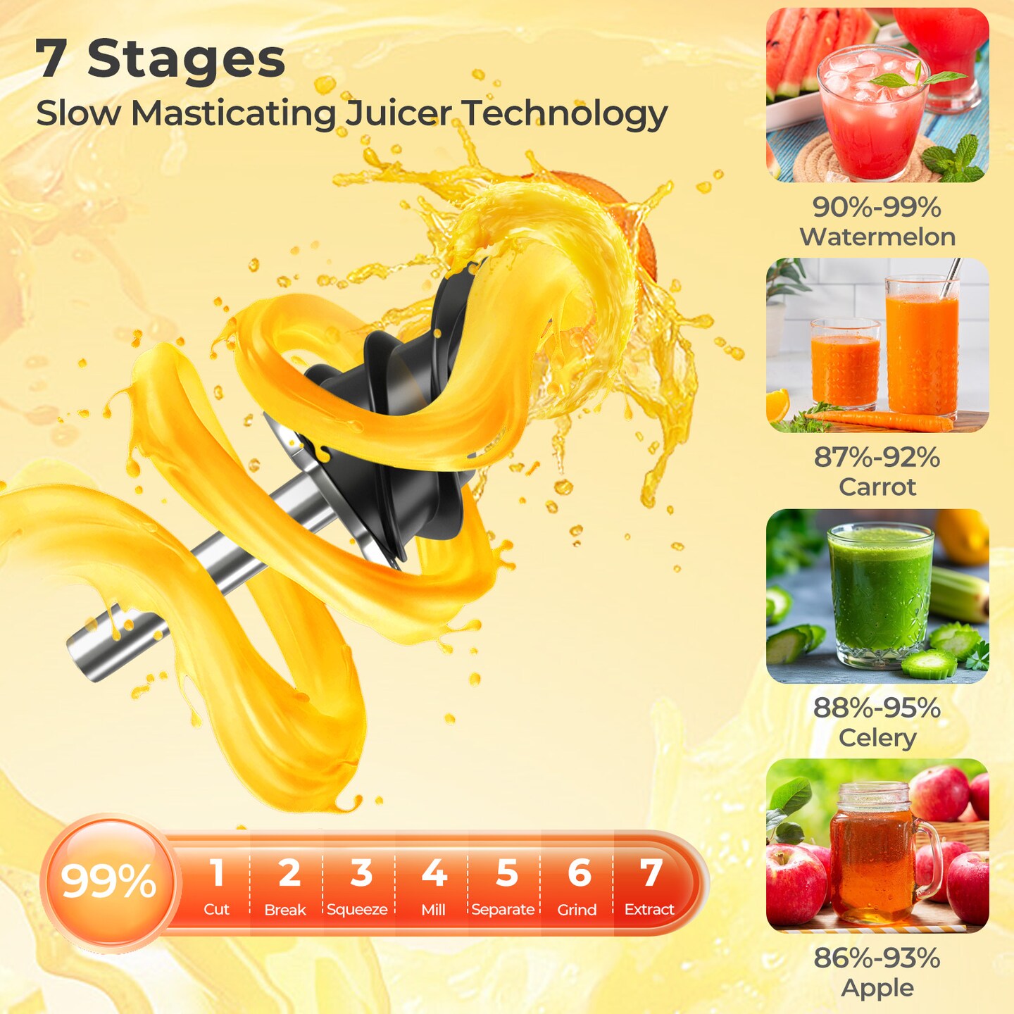 Cold Press Juicer with 5.3" Wide Feed Chute and Ultra-Fine Masticating Technology – Gray