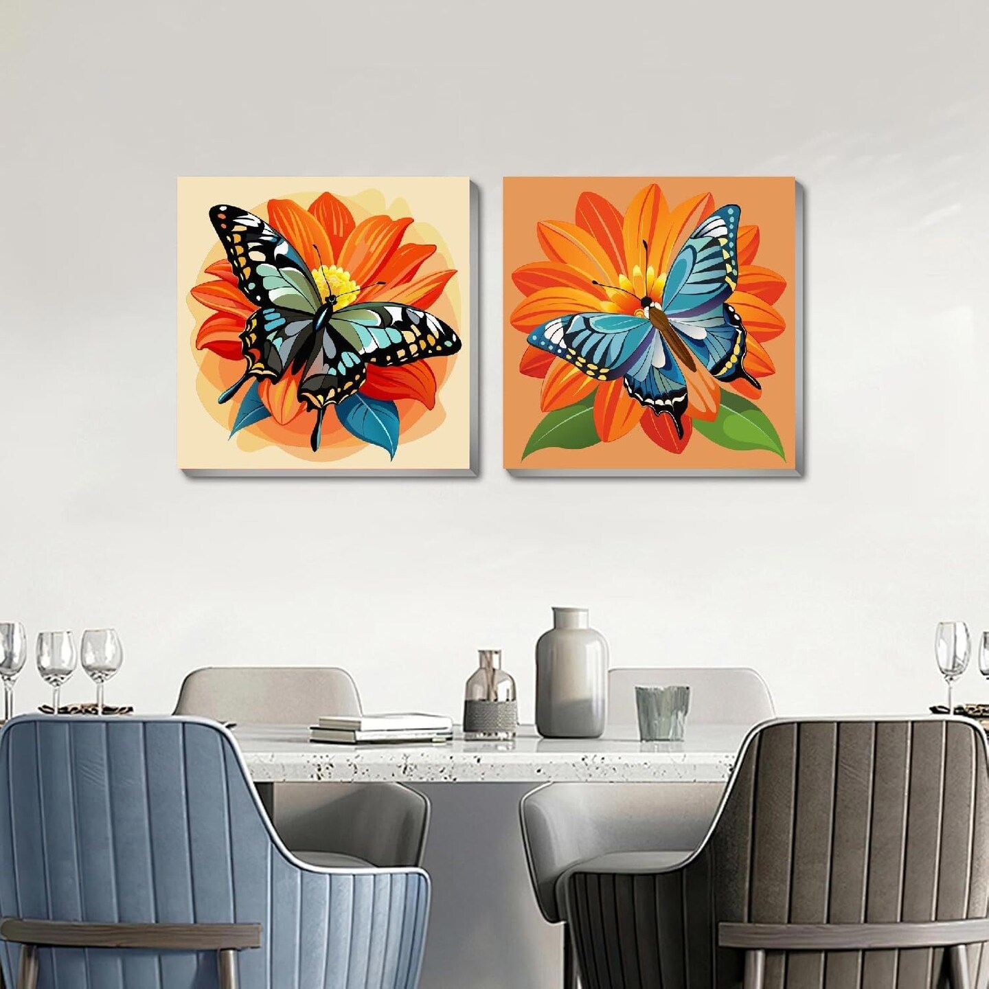 2 Pack Butterfly Paint by Numbers Kits for Kids and Adults with Framed, DIY Easy Kid&#x27;s Paint by Number Kits, Butterfly Acrylic Oil Painting Art Kit for Home Wall Decor 8 X 8 Inch