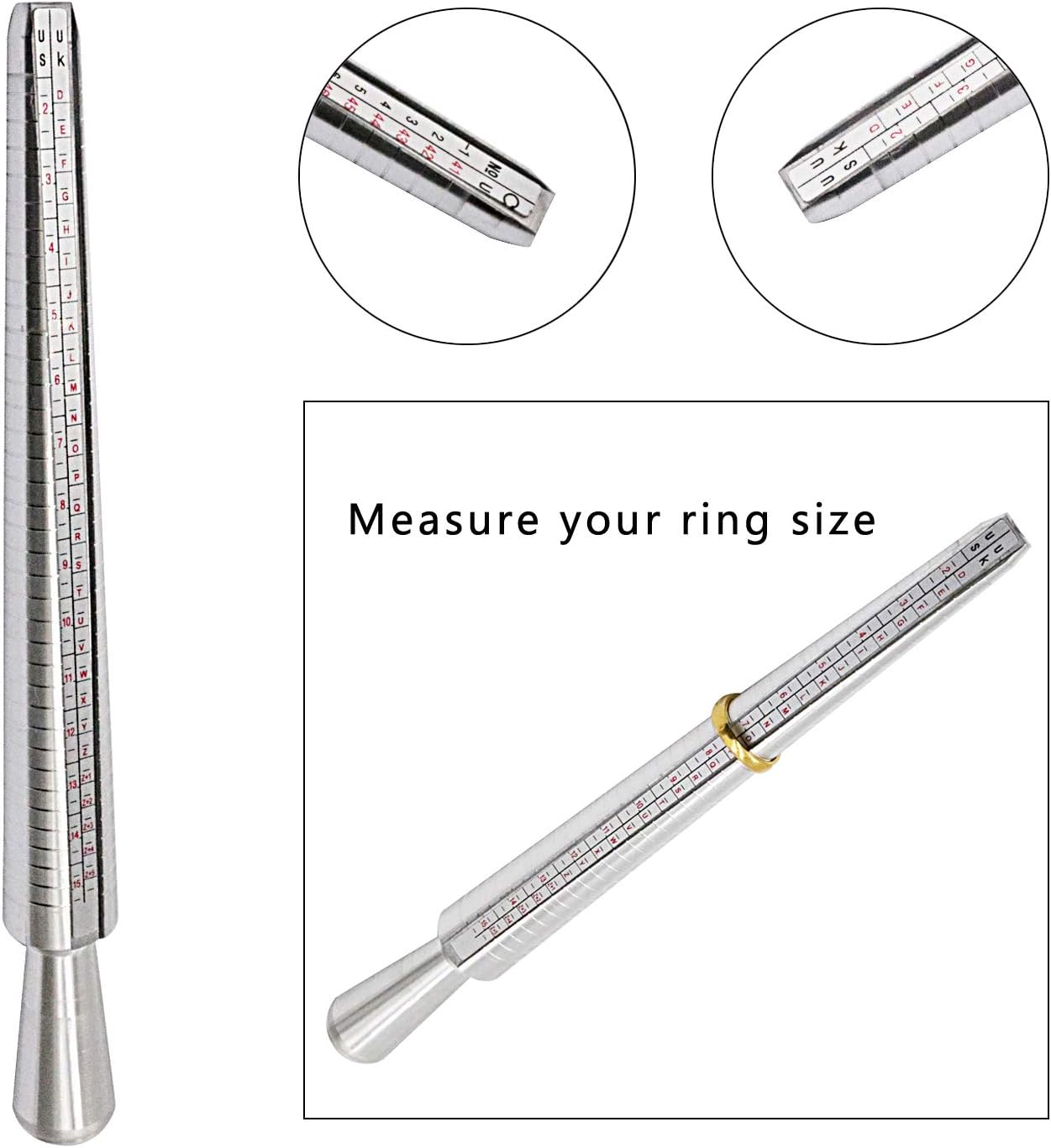 Ring Sizer Mandrel Measuring Tool Steel Ring Sizing Gauge Sizers Set Rubber Jeweler's Mallet Hammer Metal Finger Size Stick Wire Wrap Rings Tools Jewelry Making Kit