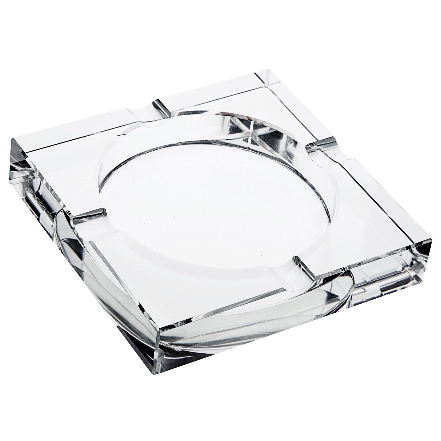 Glass Crystal Ashtray with Cut and 4 Slots for Cigars, Luxury Square Cigarette Holder for Men, Home, Office, Desk, Tabletop Decoration, Gift Box (7x7x1.5 Inches)