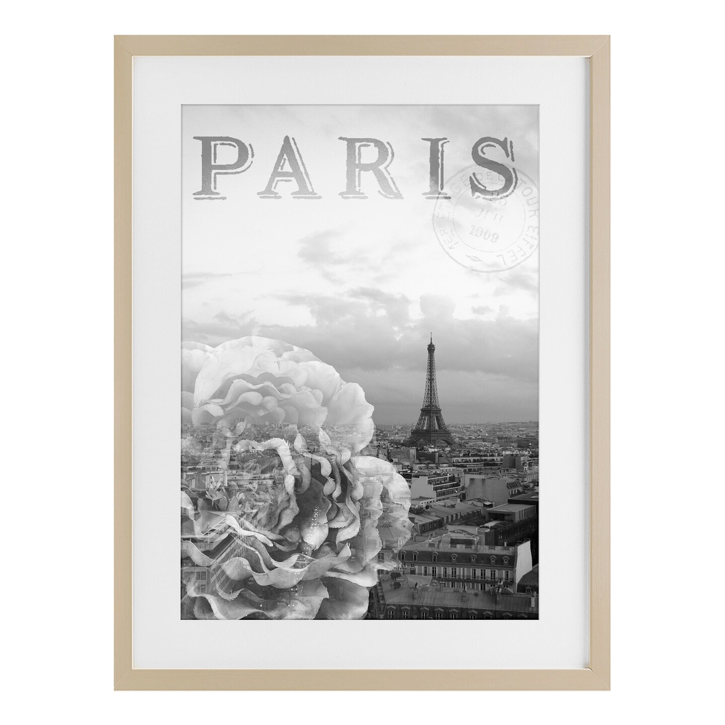 Stupell Industries Paris Postcard in Monochrome Framed Print Under Glass, design by Emily Navas