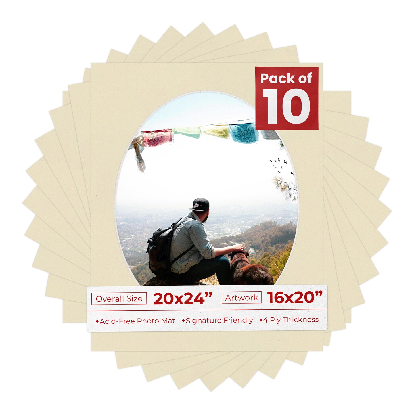 Plume Beige Mat Board for 20x24 Frames - Oval Opening for 16x20 Photos