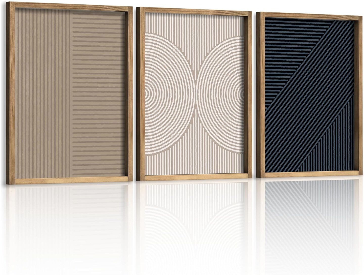 Modern Boho Abstract Line Wall Art Set Of 3, Mid Century Minimalist Wall Decor, Black And Brown Framed Neutral Wall Decor (12X16 Brown)