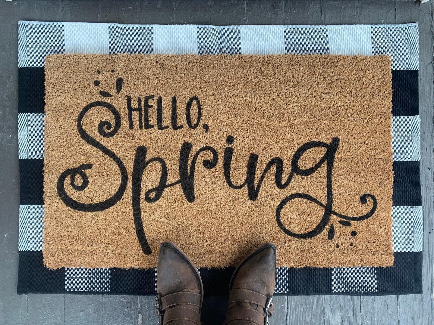 Hello, Spring Outdoor Coir Door Mat - Thumbnail 2