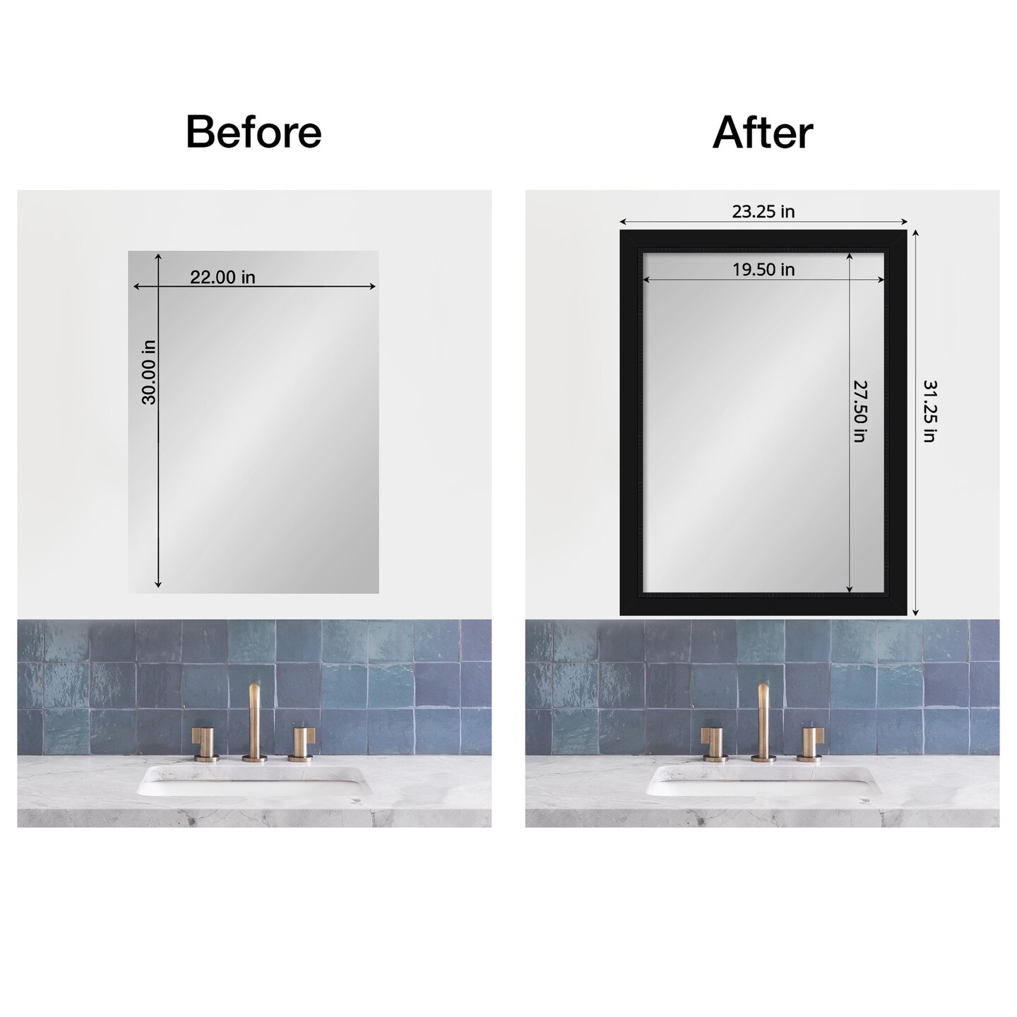 Amanti Art Mirror Makeover Bathroom Mirror Frame Border Kit - Fully Assembled Peel and Stick Frame - Mirror NOT Included - Avon Black Trim