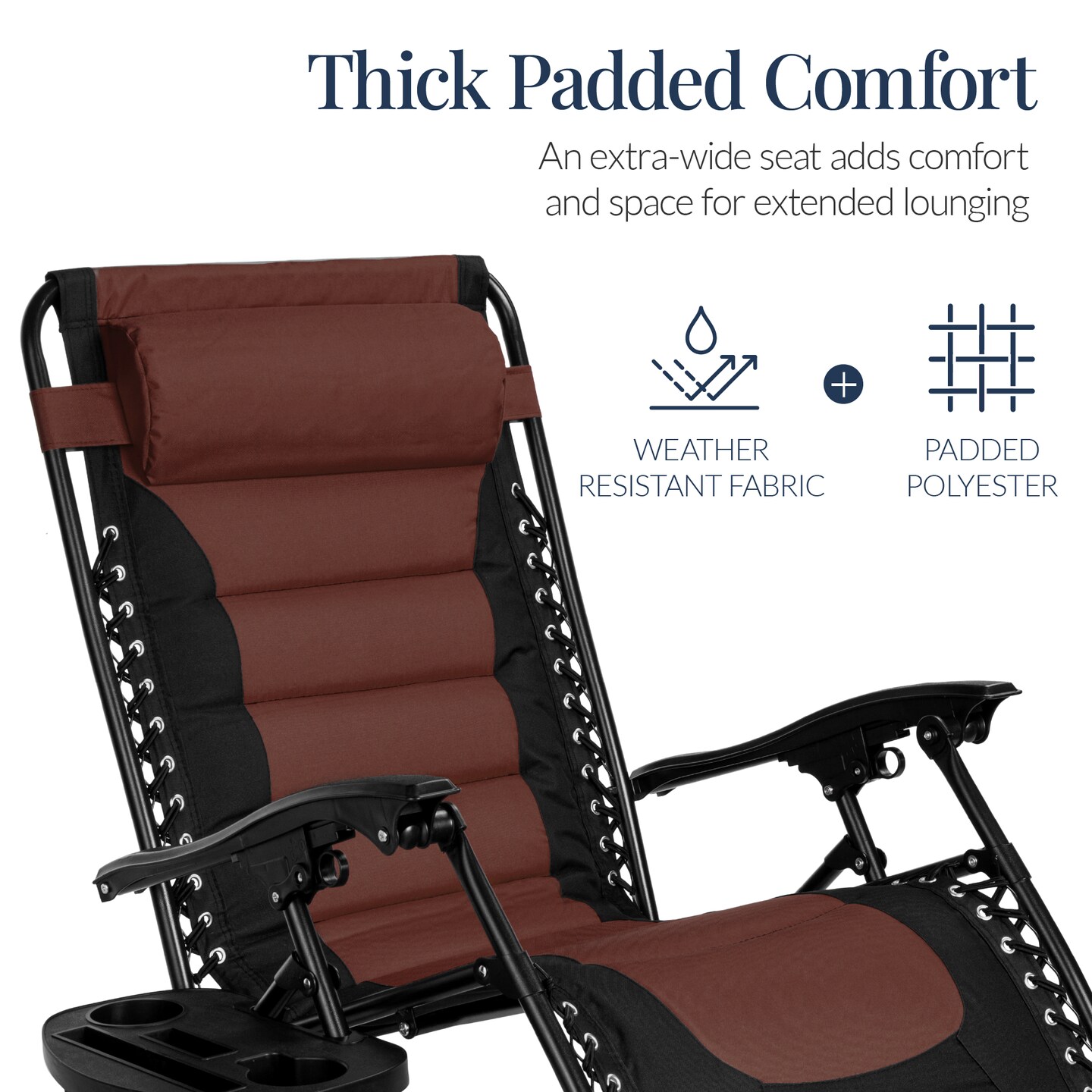 Best Choice Products Oversized Padded Zero Gravity Chair, Folding Outdoor Patio Recliner w/ Side Tray