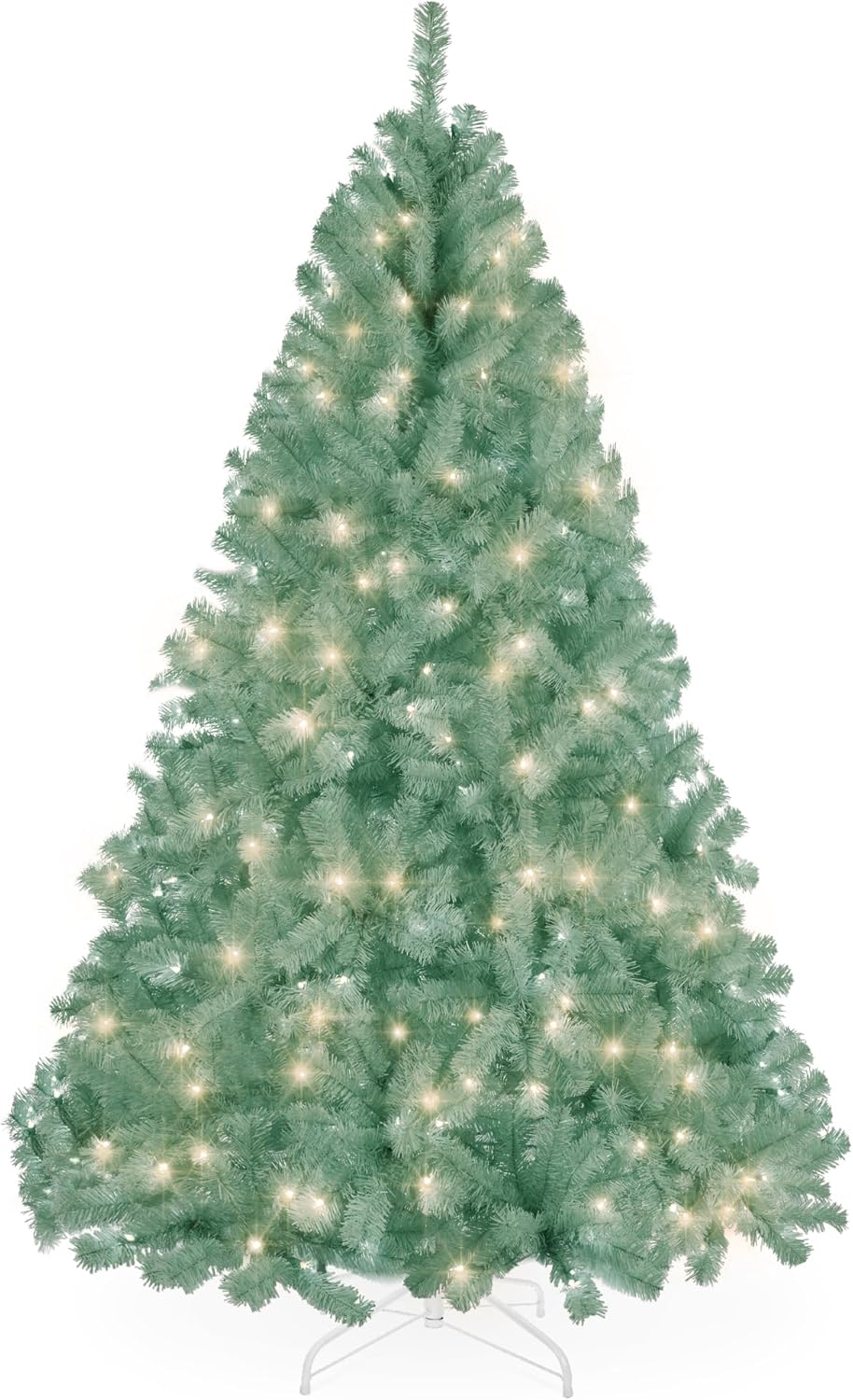 Artificial Christmas Tree Hinged Pine with 250 Lights, 1,000 Tips & Foldable Base Pre-Lit Outdoor Holiday Decor