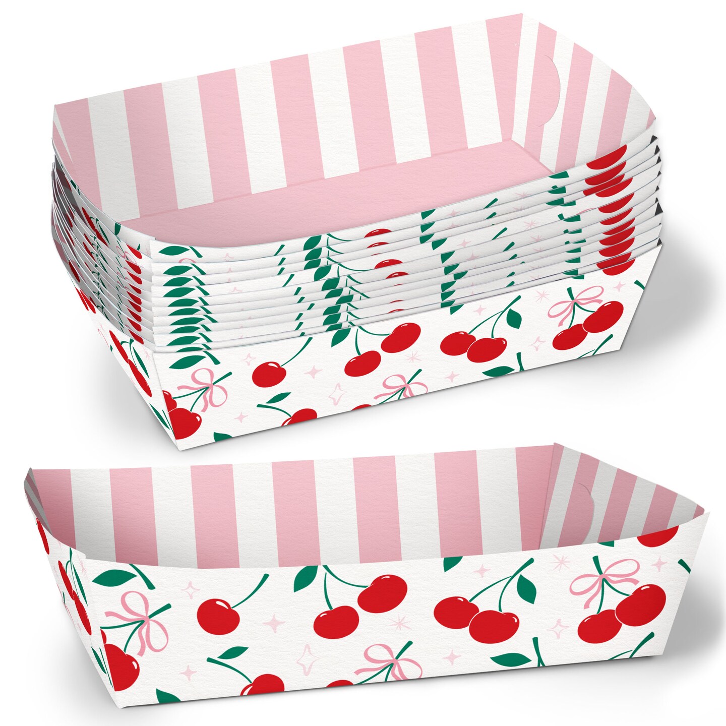 Big Dot of Happiness Cherry On Top Food Trays, Disposable Food Boats for Cherry Birthday Party, Double-Sided Paper Meal Holders for Snacks - 12 Ct