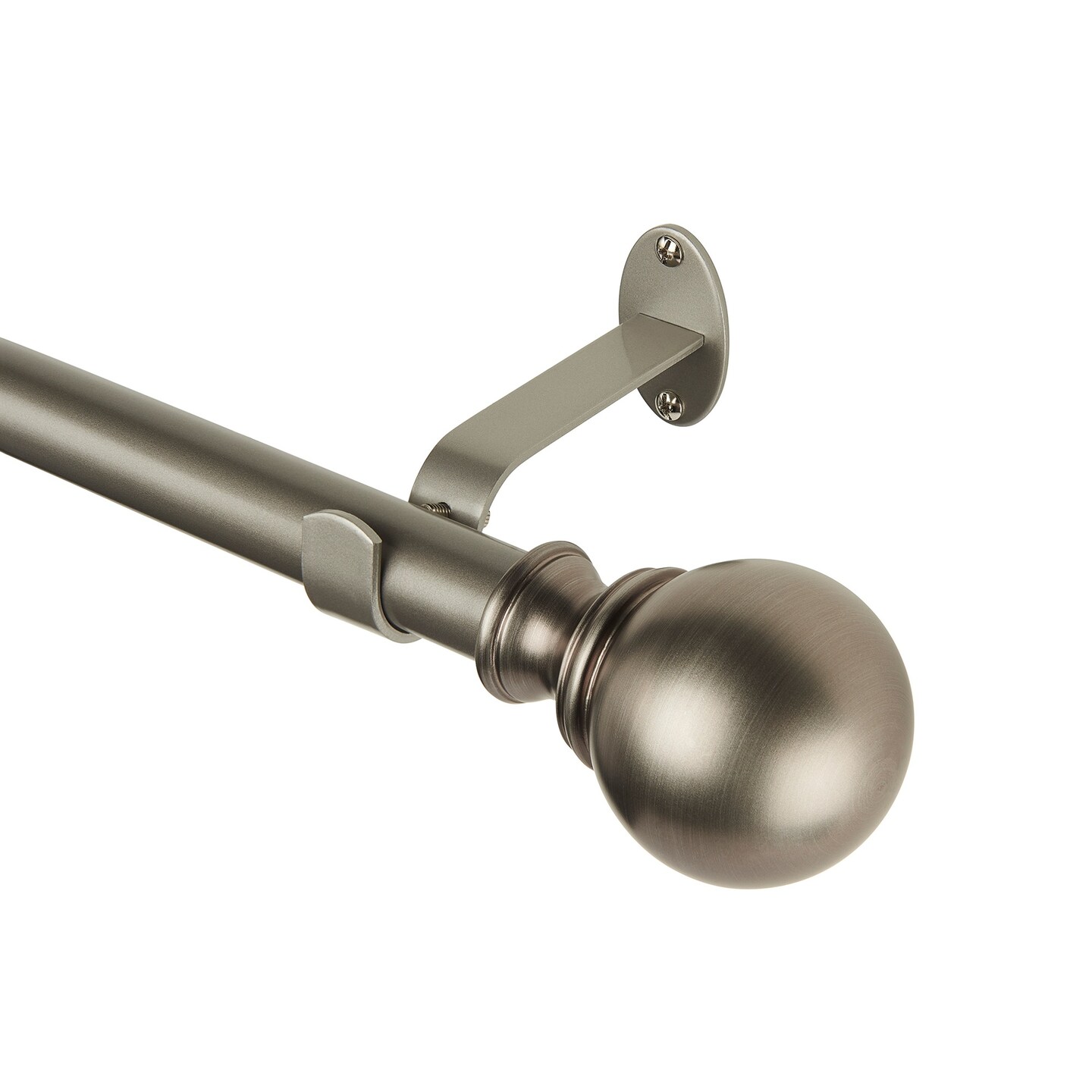 Threadmade Home Cordelia Single Curtain Rod with Globe Ball Finial, Antique Pewter - 28"W x 48"L