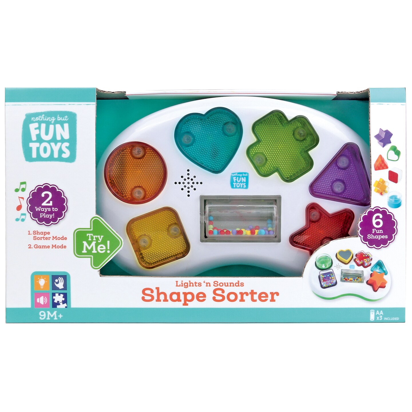 Nothing But Fun Toys: Lights &#x26; Sounds - Shape Sorter - Sensory Toy, 2 Play Modes, 3 Languages, Color Matching, Piece Placement, Baby-Toddlers 9 Mo+